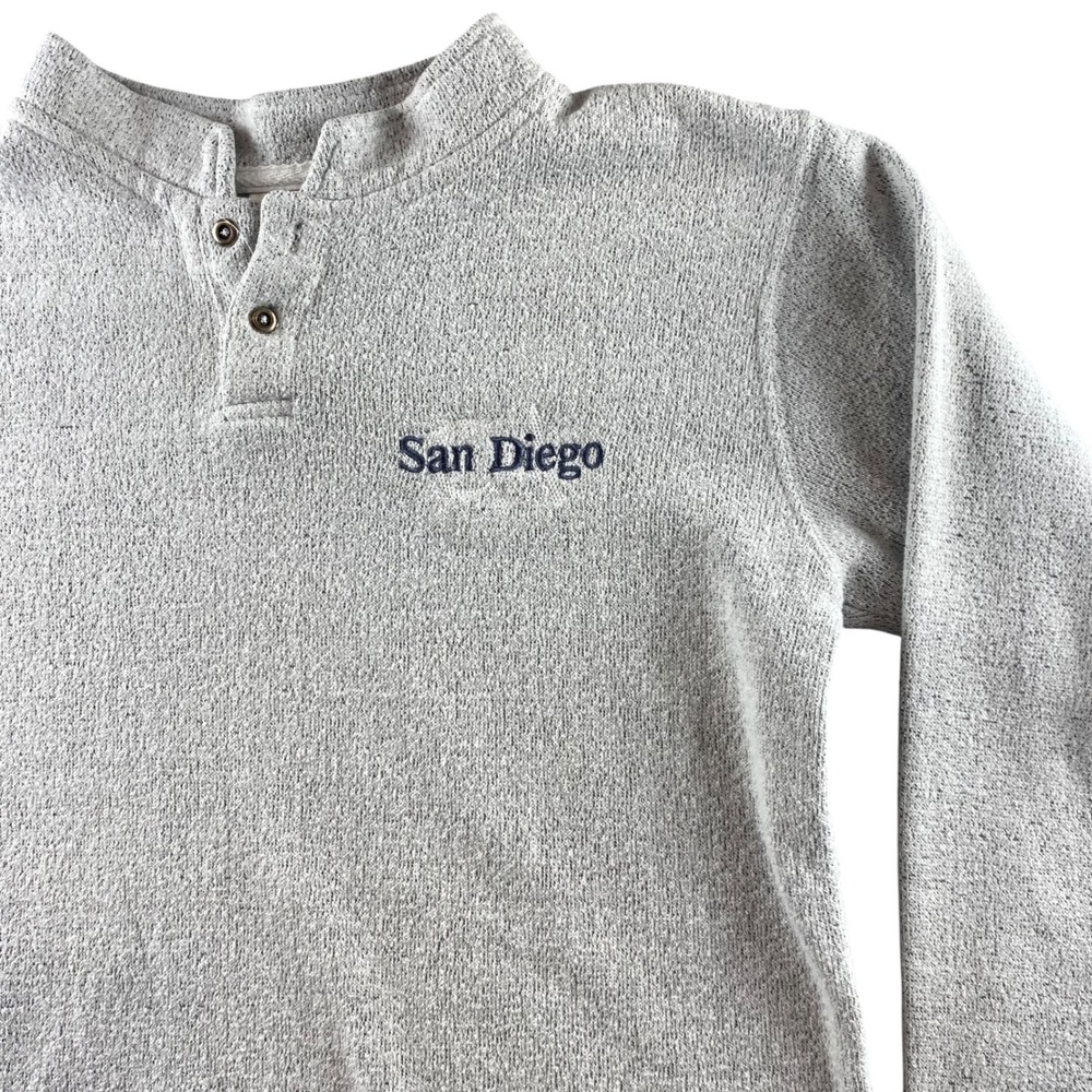 ESY Surf Co San Diego Henley Pullover Marled Grey Knit Long Sleeve Shirt Mens S‎